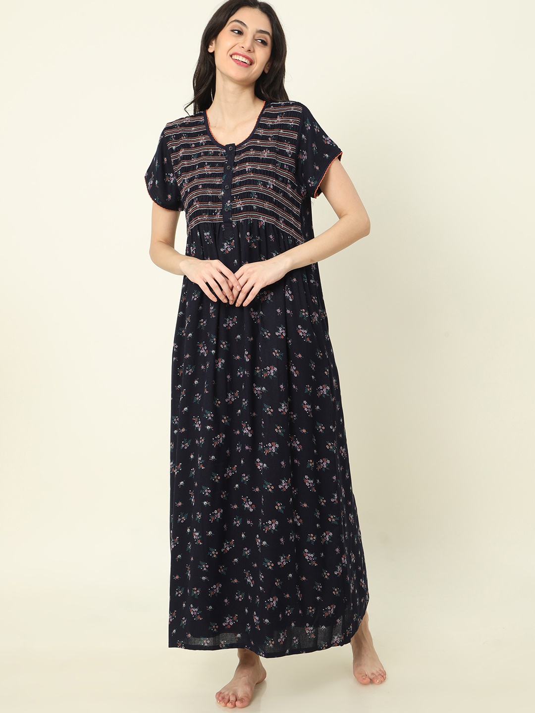 

9shines Label Floral Printed Maxi Nightdress, Blue