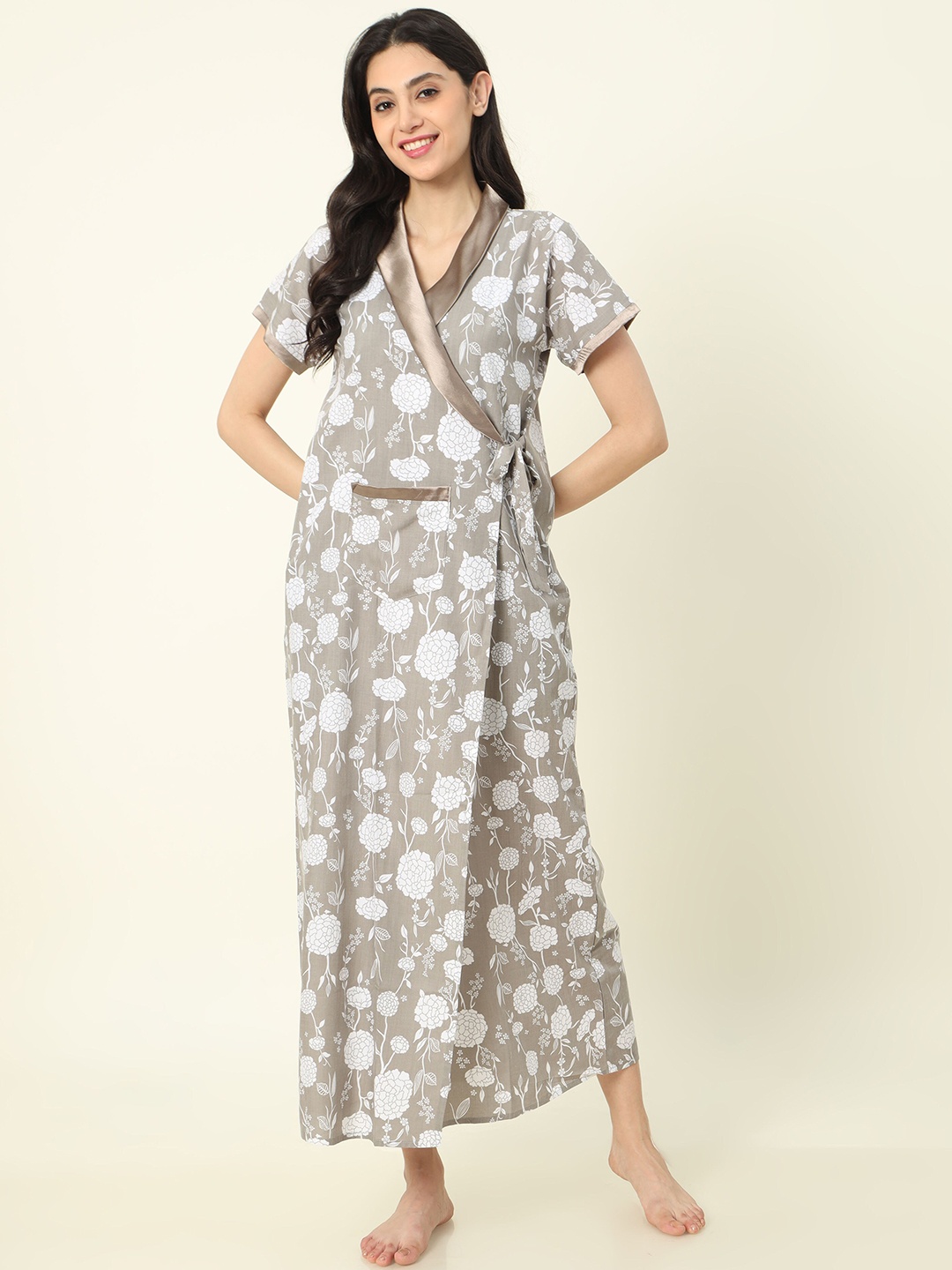 

9shines Label Floral Printed Maxi Nightdress, Grey