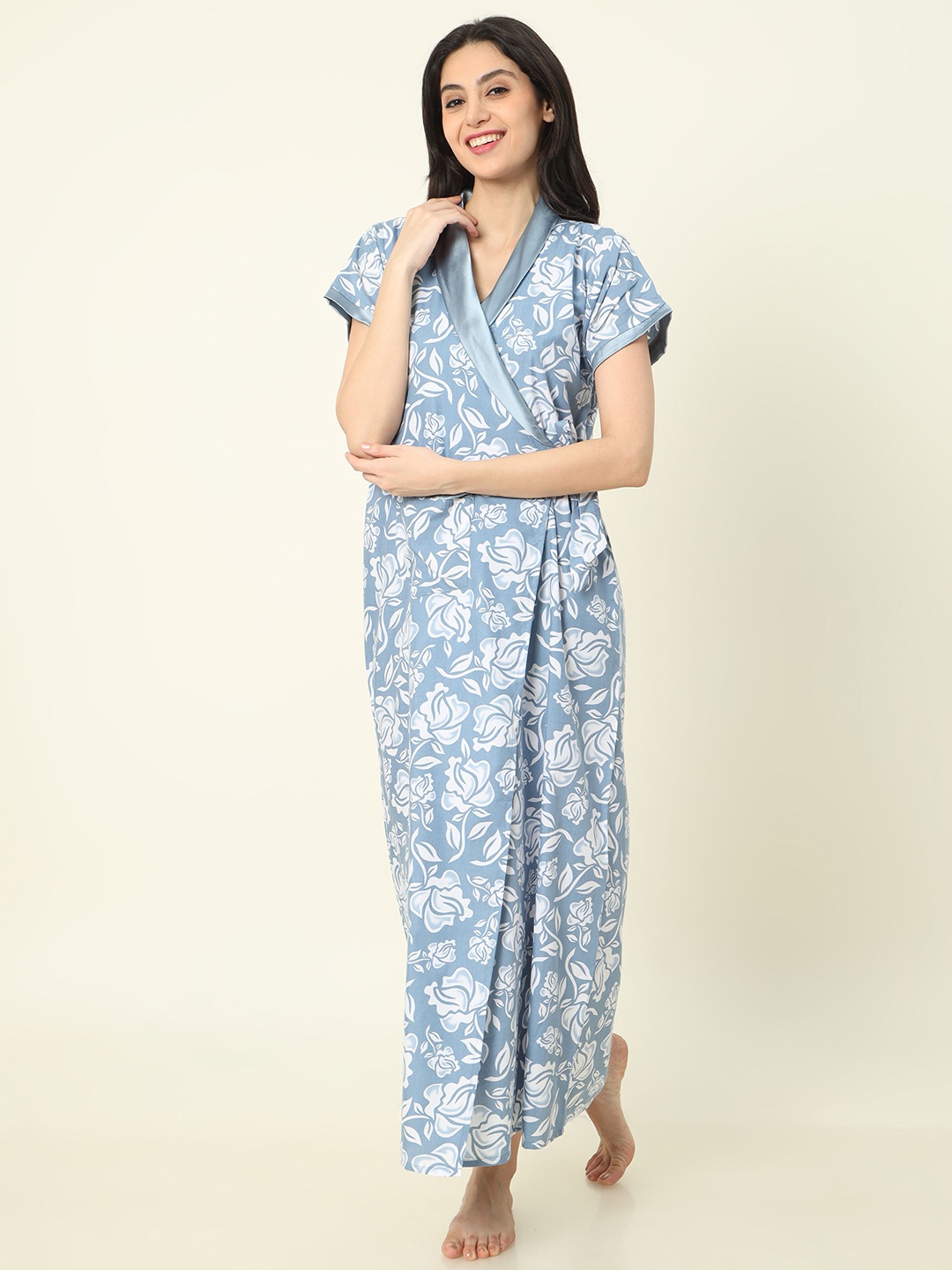 

9shines Label Floral Printed Maxi Nightdress, Blue