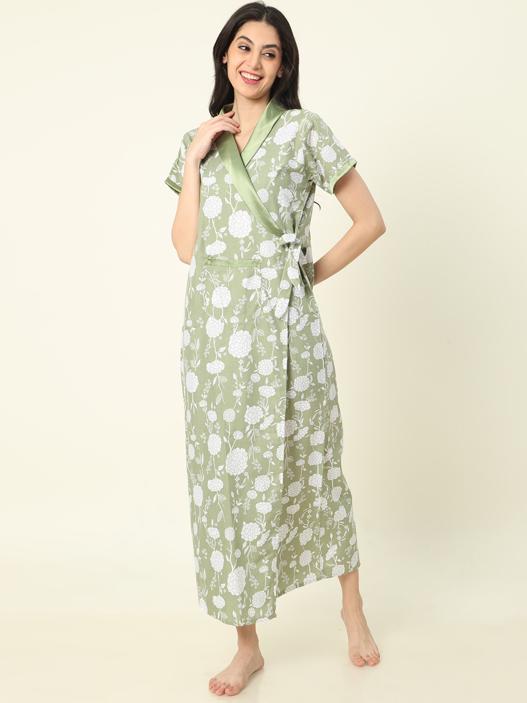 

9shines Label Floral Printed Maxi Nightdress, Green