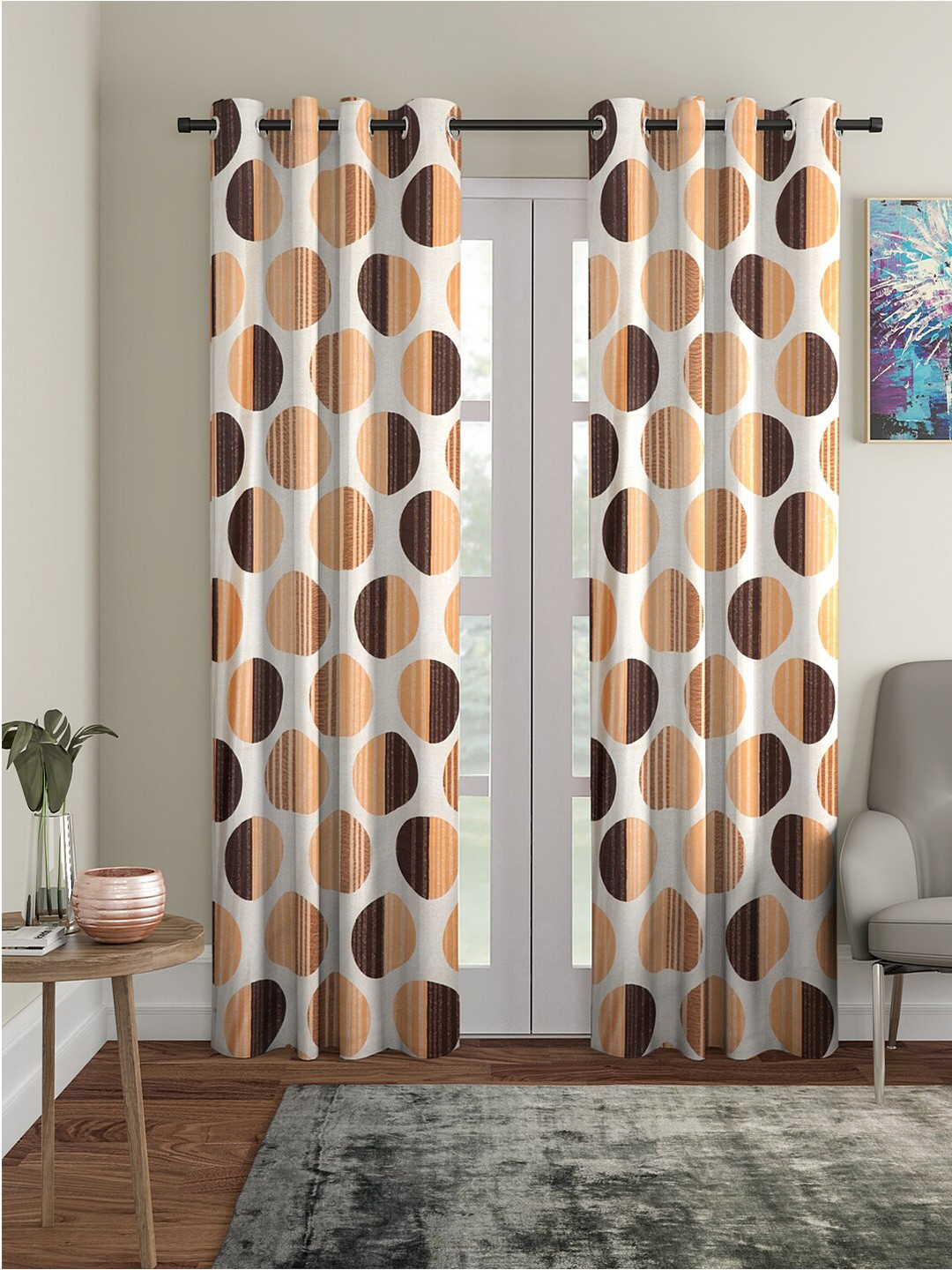 

Cortina Orange & White 2 Pieces Geometric Printed Door Curtains