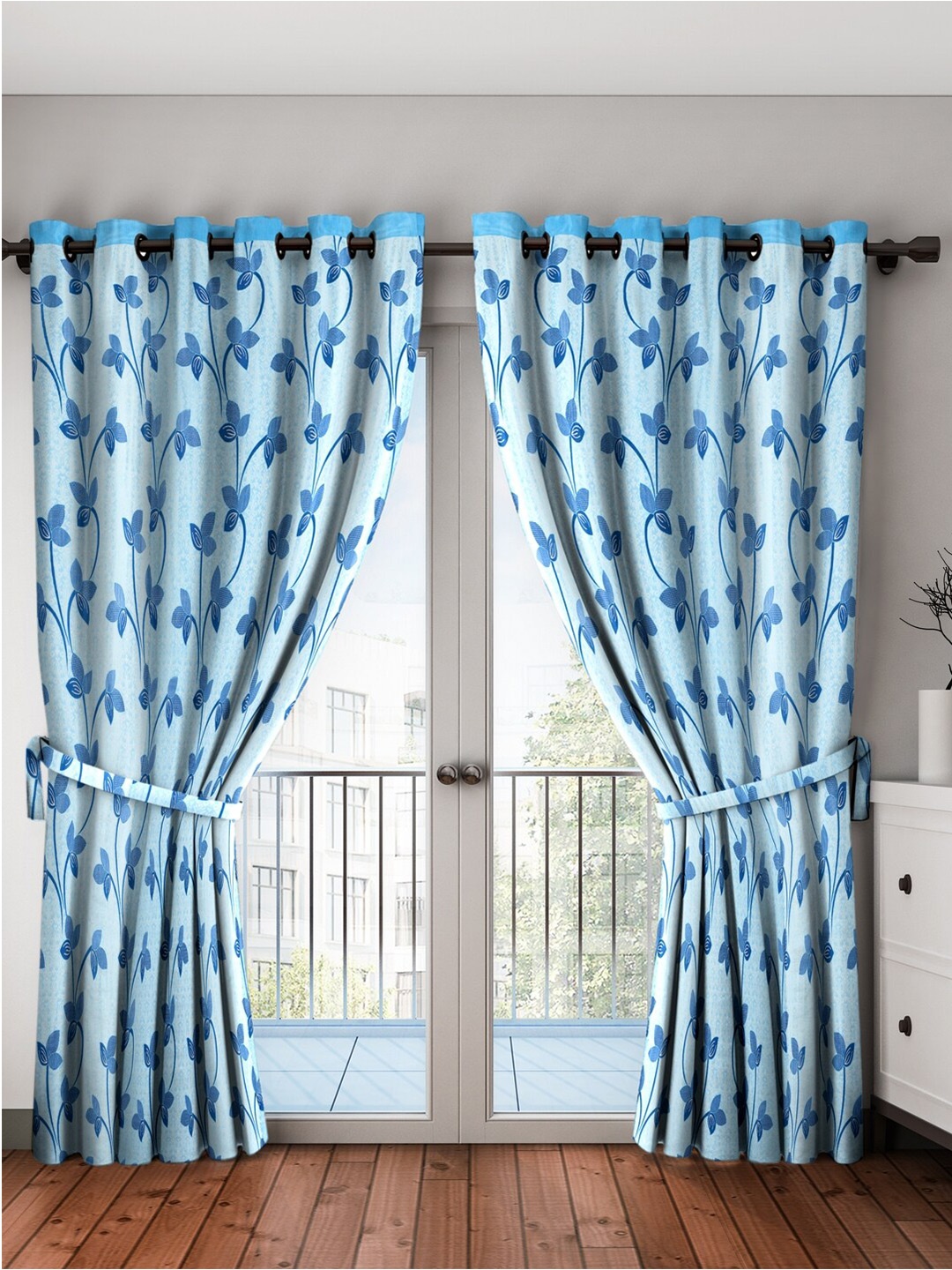 

Cortina Blue & White 2 Pieces Floral Printed Door Curtains