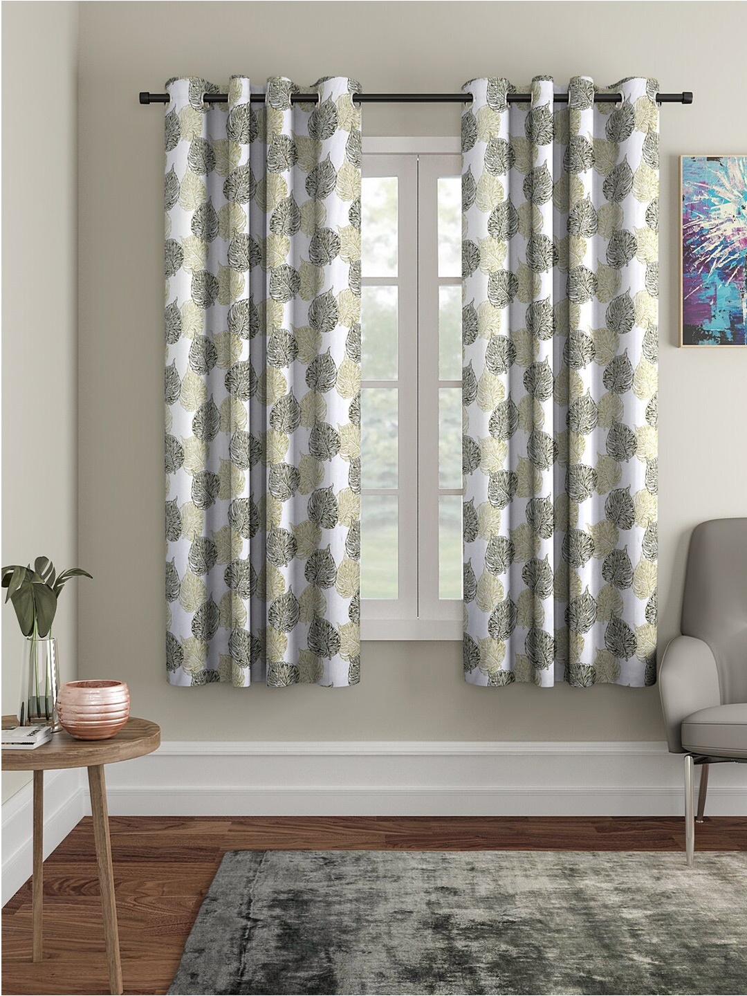 

Cortina Green & White 2 Pieces Quirky Printed Window Curtains