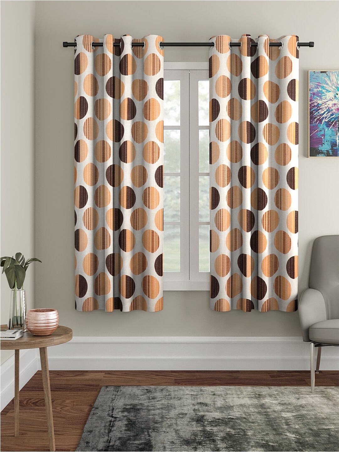 

Cortina Orange & Brown 2 Pieces Geometric Printed Window Curtains