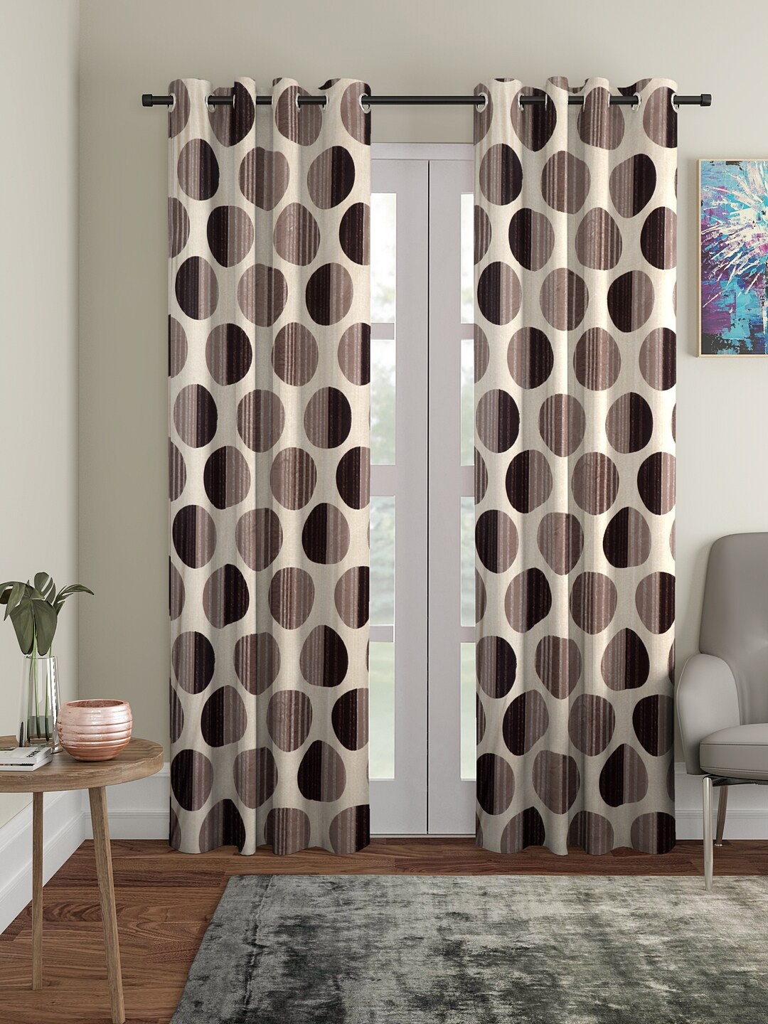 

Cortina Brown & Cream 2 Pieces Geometric Printed Door Curtains, Beige