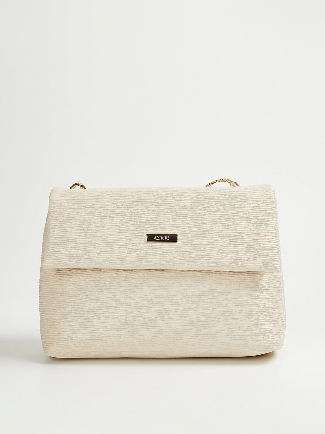 

CODE by Lifestyle White Textured Structured Sling Bag with Quilted