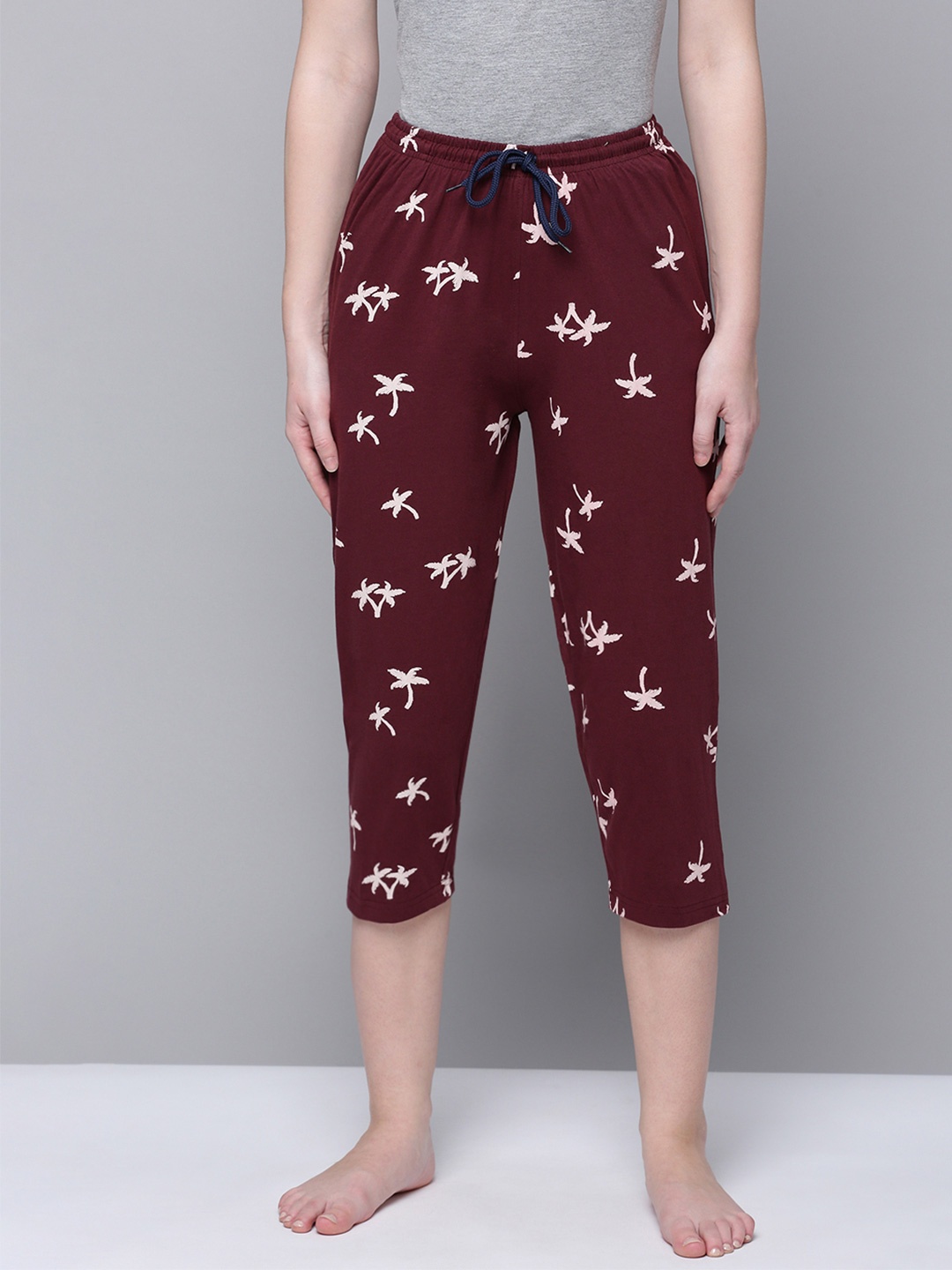 

Kryptic Women Printed Pure Cotton Capris, Maroon