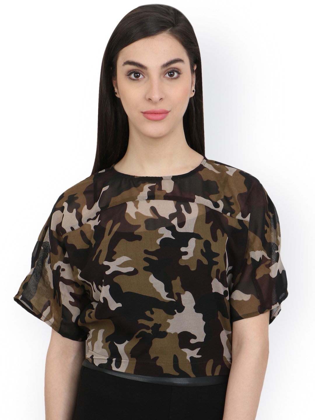 

Cation Women Olive Green Printed Top