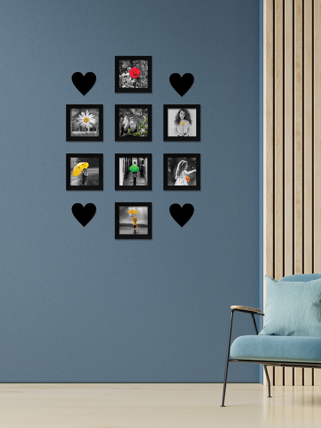 

nest ART Black 8 Pieces Photo Frames With 4 Heart Plaque