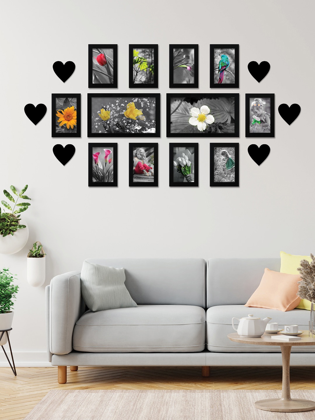 

nest ART 12 Pcs Black Collage Wall Photo Frames With 6 Heart Plaque