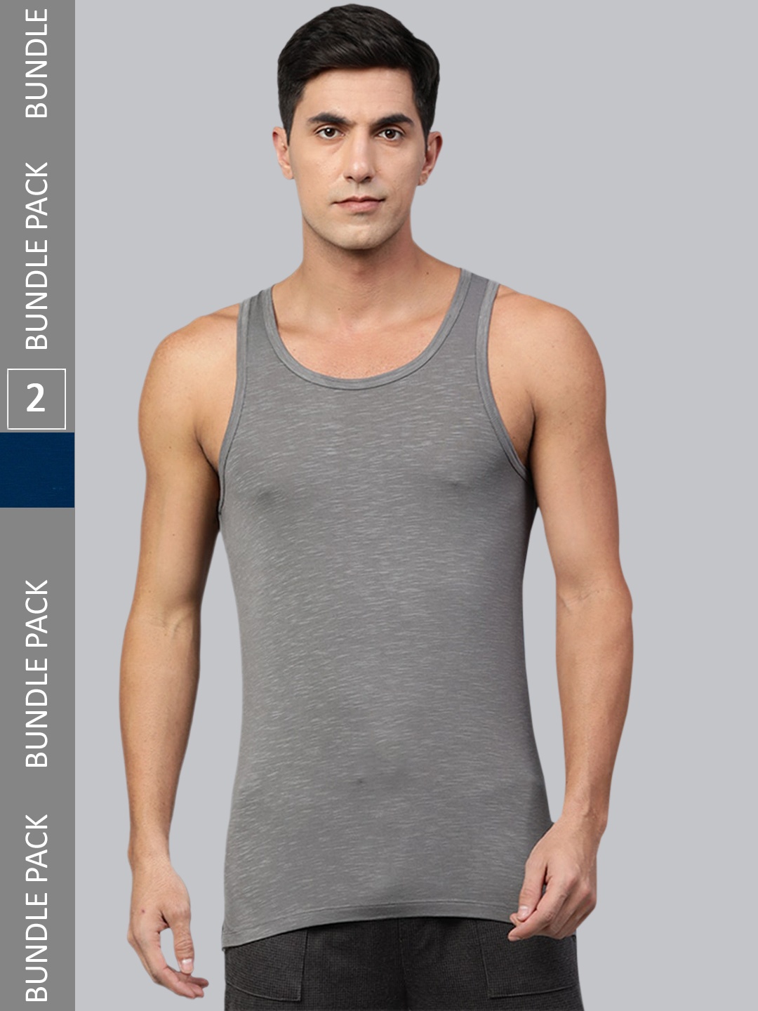

Heelium Men Pack of 2 Bamboo Super Soft & Odour Free Comfort Fit Vest, Navy blue