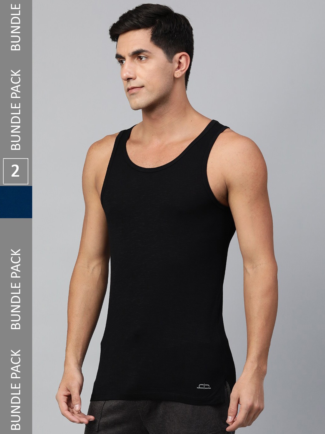 

Heelium Pack Of 2 Bamboo Anti Odour Basic Vests, Navy blue