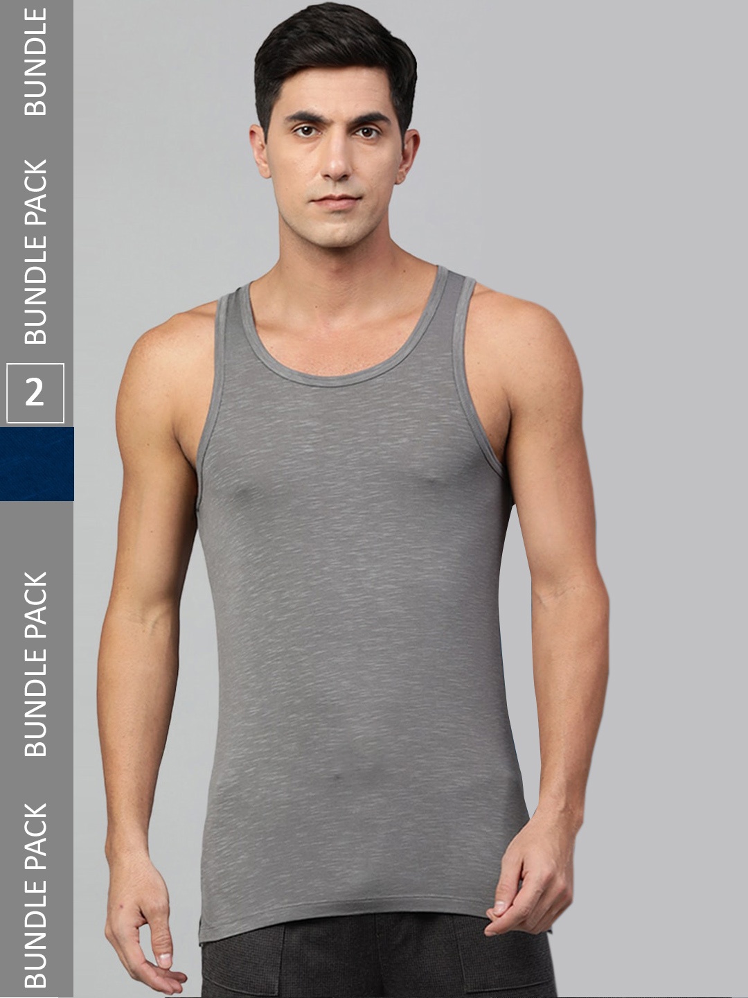 

Heelium Men Pack of 2 Bamboo Super Soft & Odour Free Comfort Fit Vest, Grey