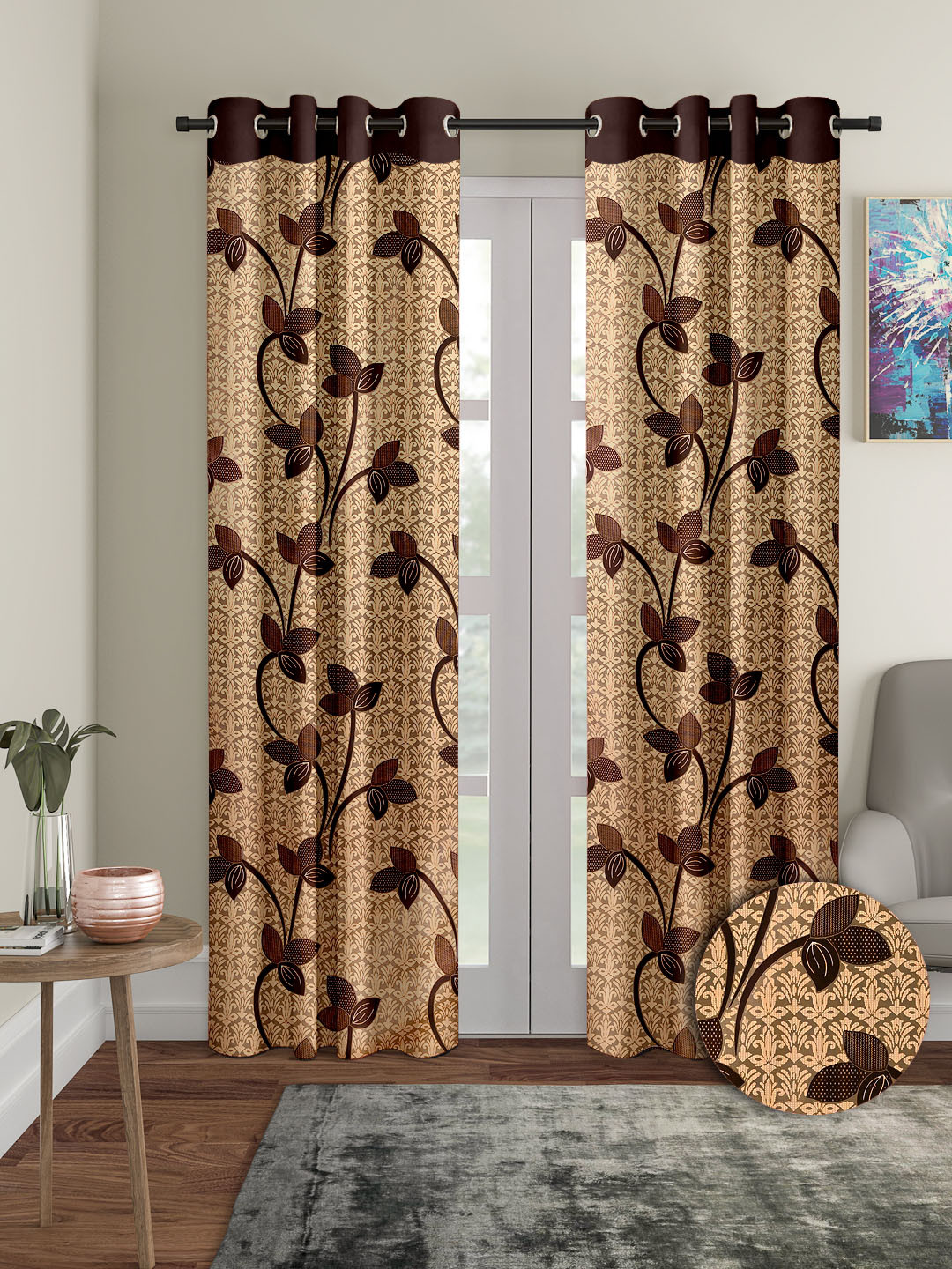 

Cortina Brown & Silver-Toned 2 Pieces Floral Printed Door Curtains