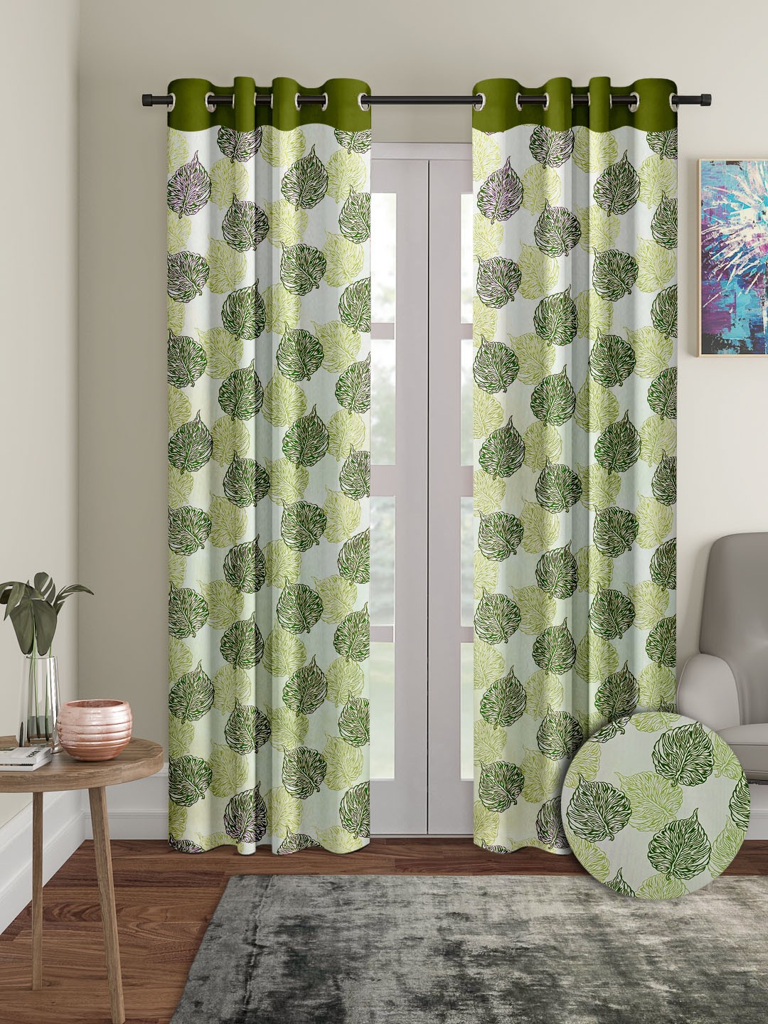 

Cortina Green & White 2 Pieces Leaf Printed Door Curtains
