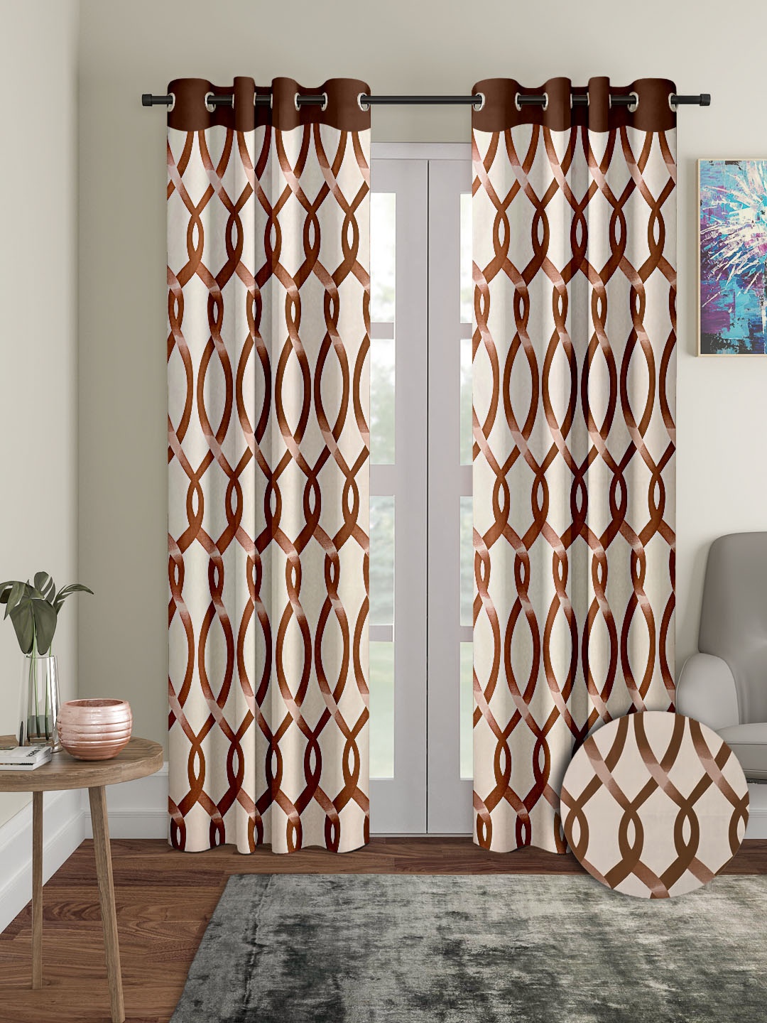 

Cortina Brown & White 2 Pieces Abstract Printed Door Curtains