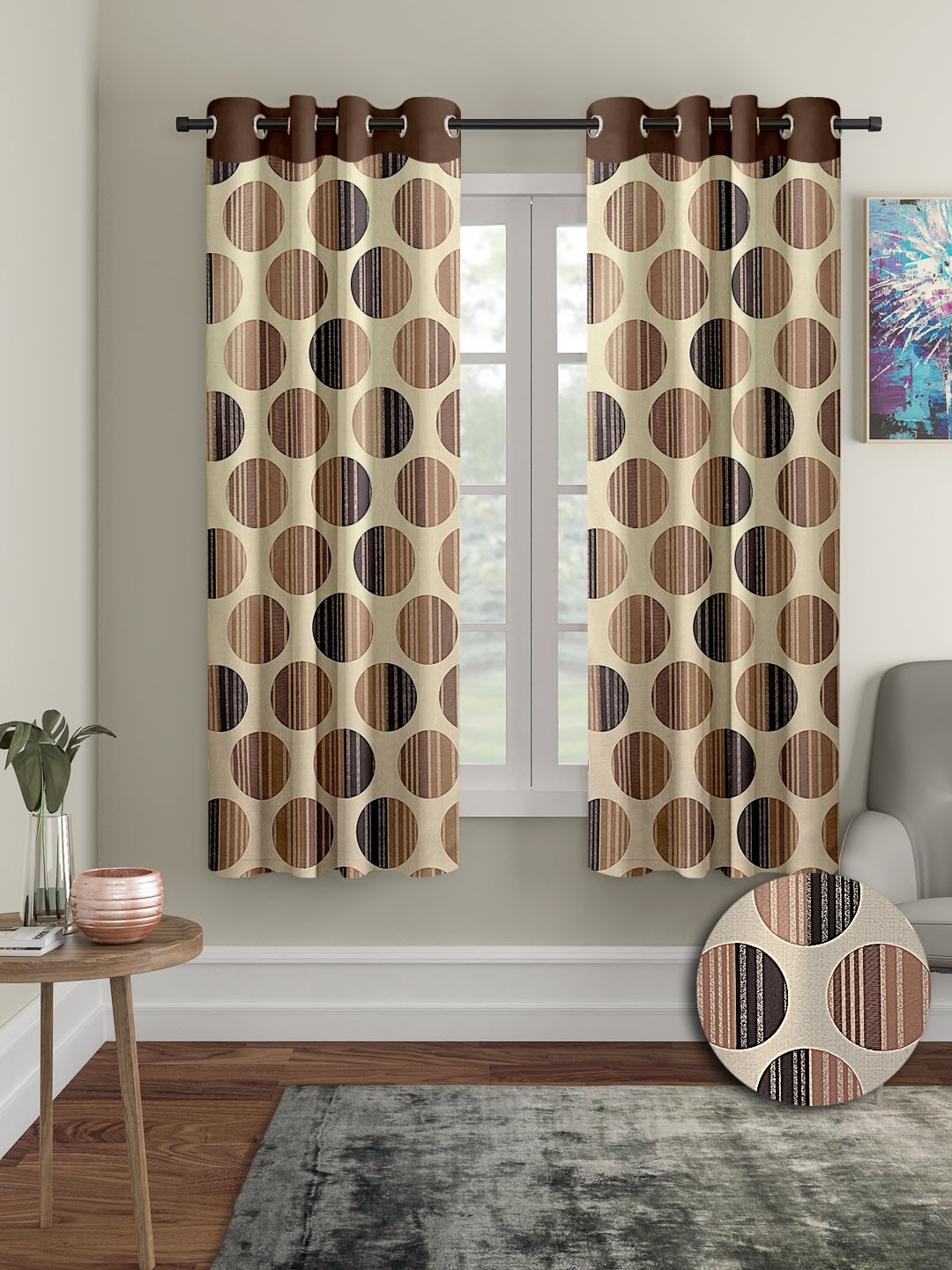 

Cortina Brown & Beige 2 Pieces Geometric Printed Window Curtains