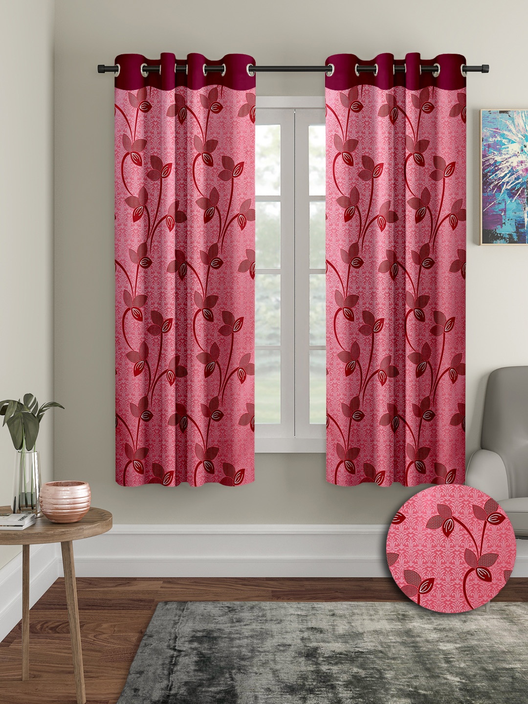 Cortina Pink & White 2 Pieces Quirky Printed Window Curtains