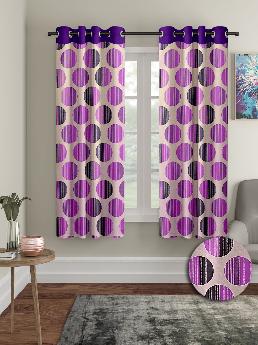 

Cortina Purple & Cream 2 Pieces Geometric Printed Window Curtains