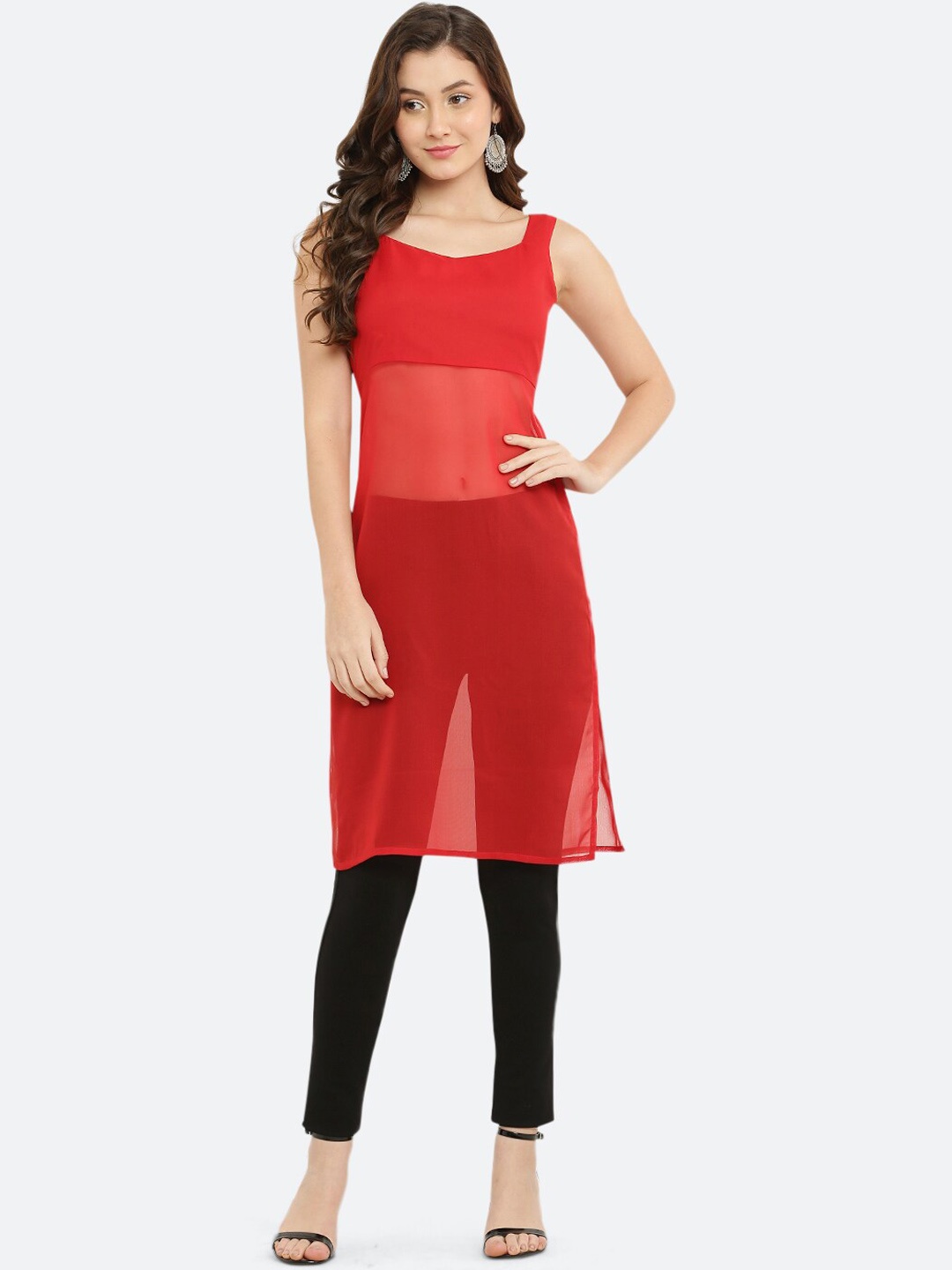 

VESICLE Sleeveless Straight Kurta, Red