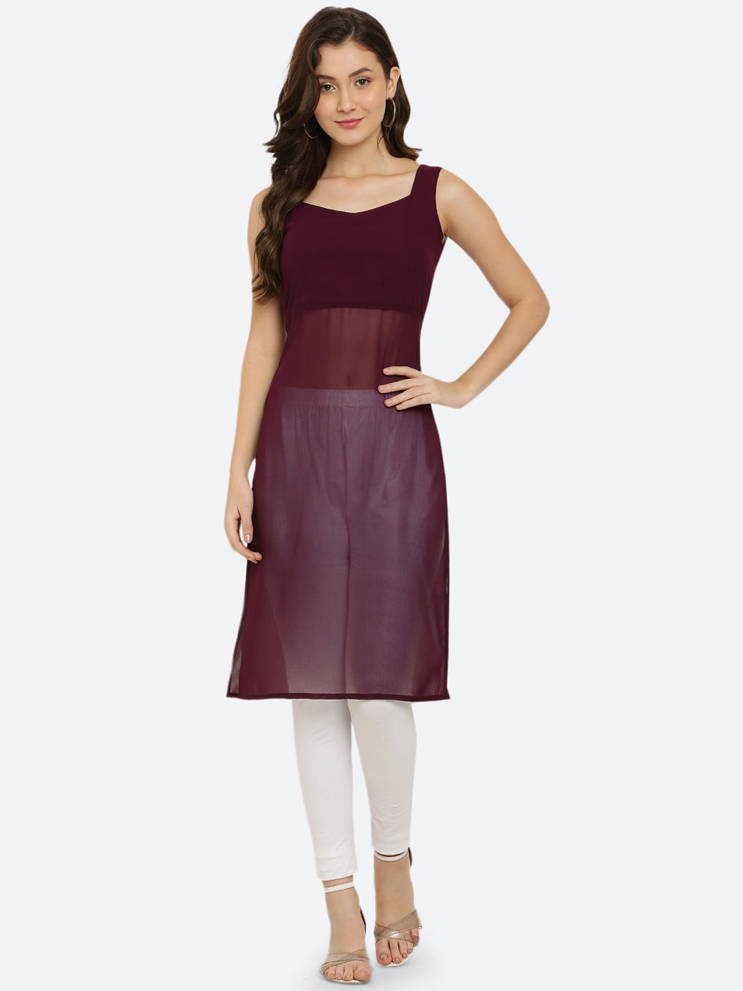 VESICLE Sleeveless Straight Kurta, Purple
