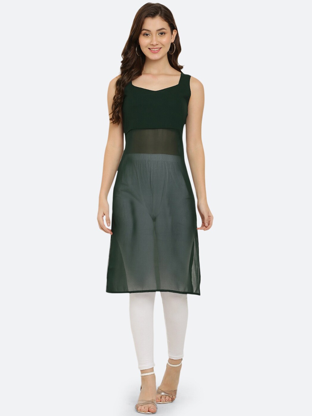 

VESICLE Sleeveless Straight Kurta, Green