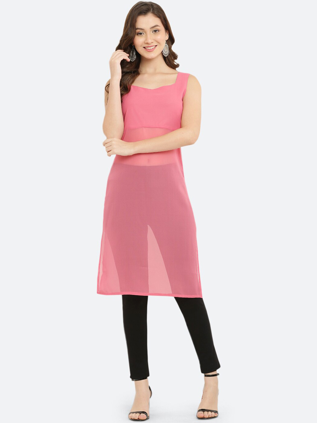 

VESICLE Sleeveless Straight Kurta, Pink