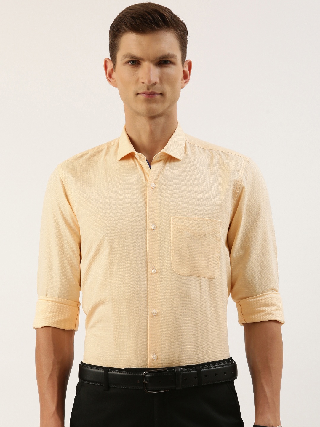 

Peter England Men Slim Fit Opaque Formal Shirt, Cream