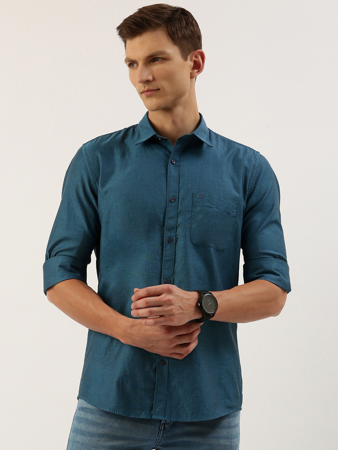 

Peter England Men Slim Fit Opaque Casual Shirt, Teal