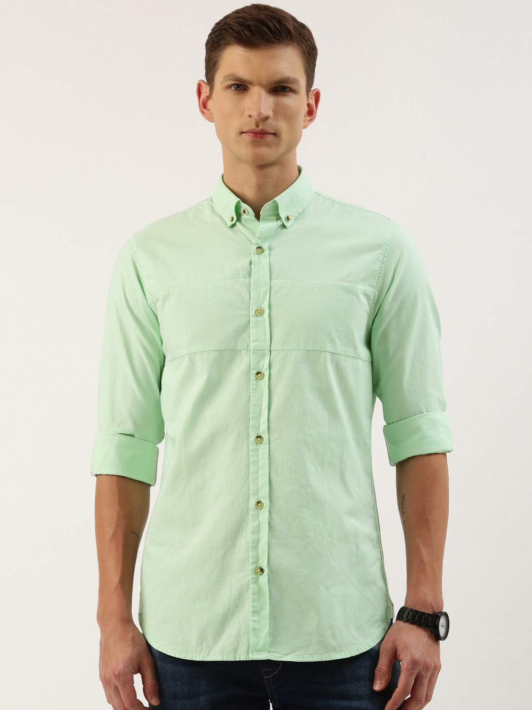 

Peter England Men Slim Fit Opaque Casual Shirt, Green