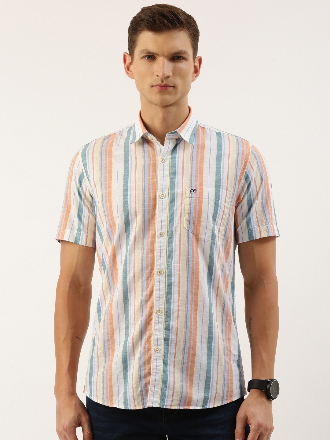 

Peter England Men Slim Fit Striped Casual Shirt, White