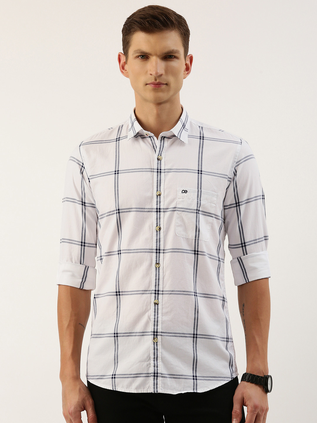 

Peter England Men Slim Fit Windowpane Checks Opaque Casual Shirt, White