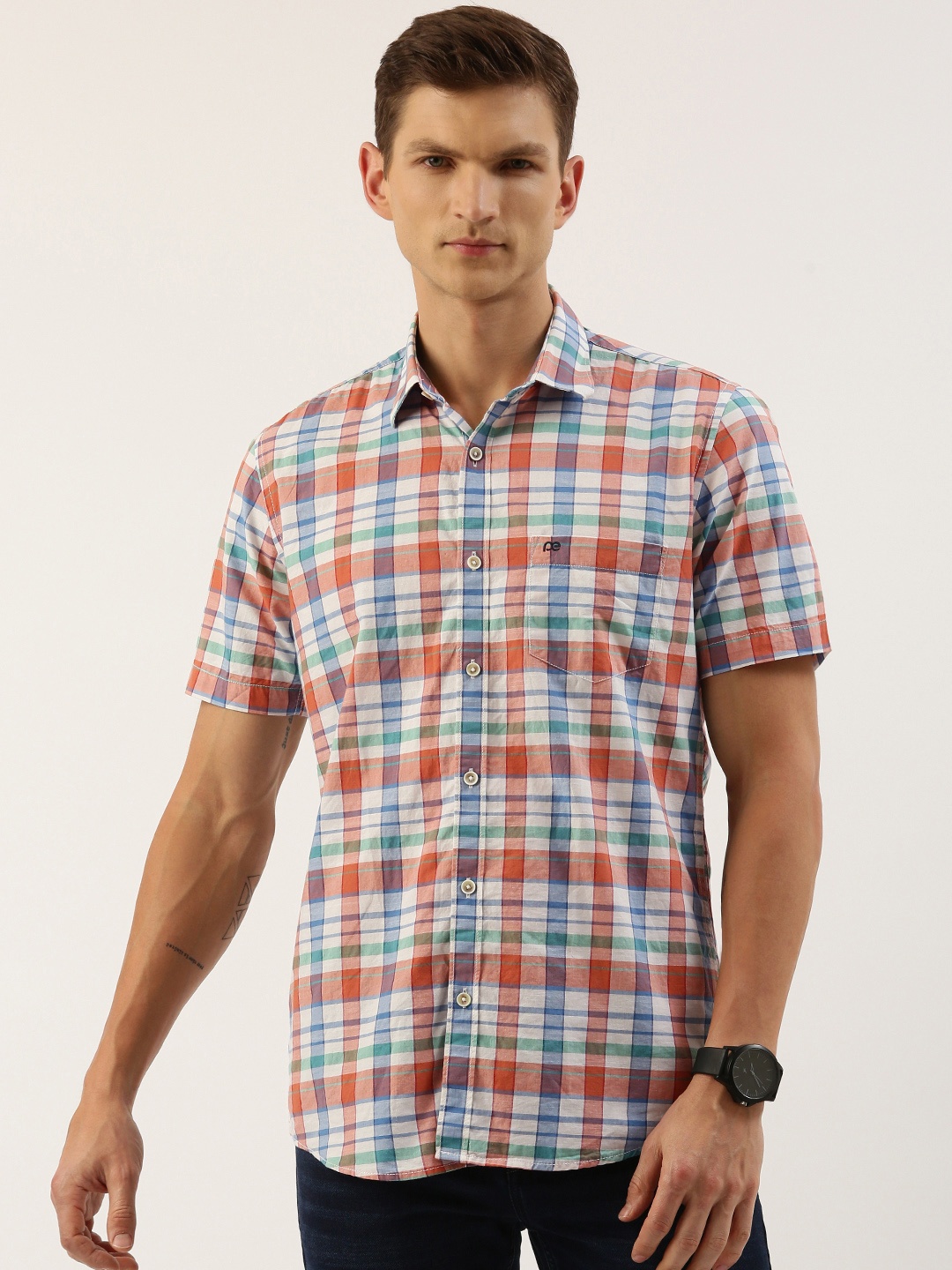 

Peter England Men Slim Fit Tartan Checked Casual Shirt, White