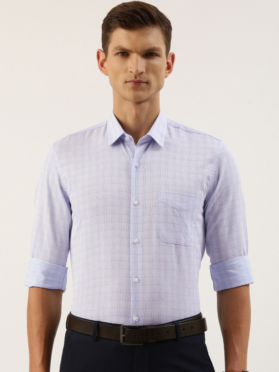 

Peter England Men Slim Fit Tartan Checked Formal Shirt, Blue