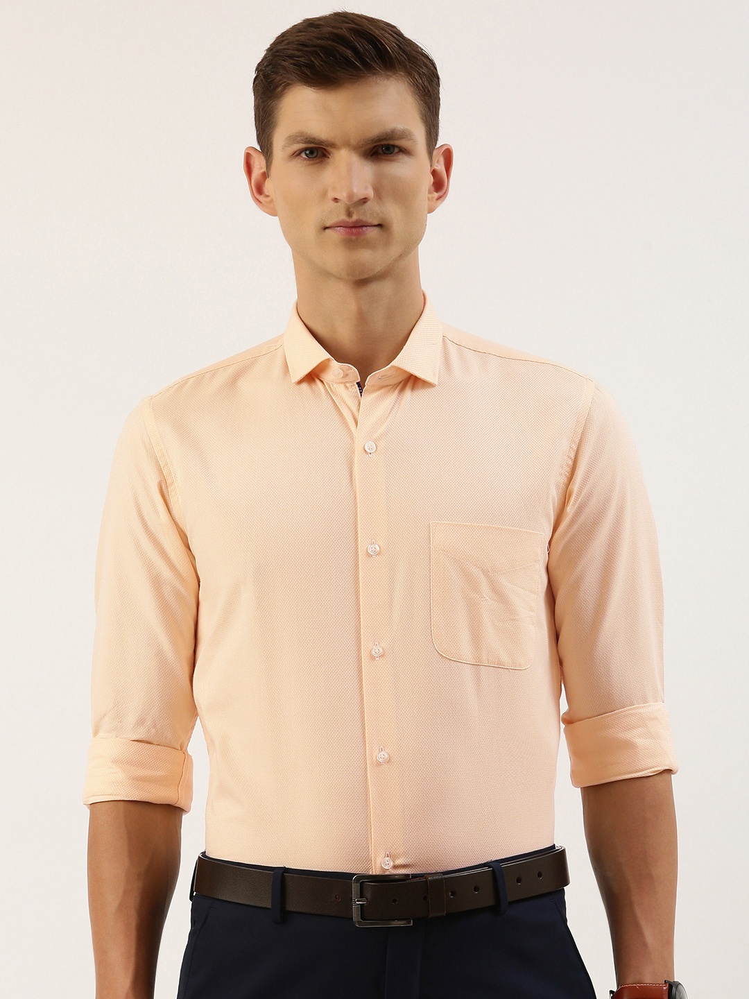 

Peter England Men Slim Fit Formal Shirt, Peach