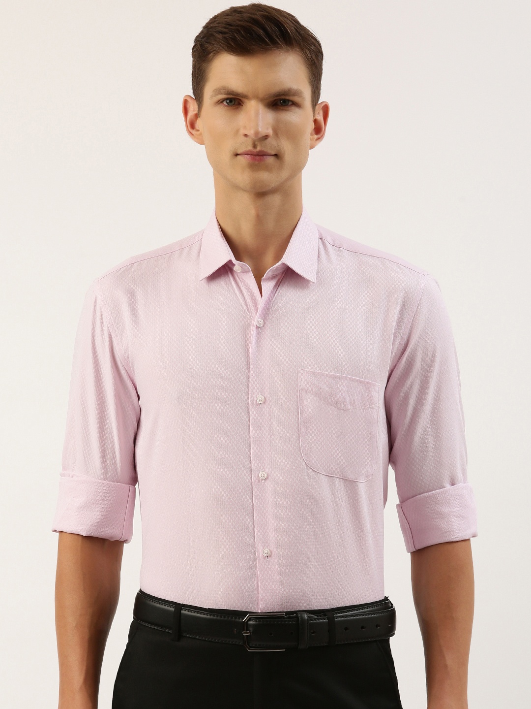 

Peter England Men Slim Fit Opaque Formal Shirt, Pink