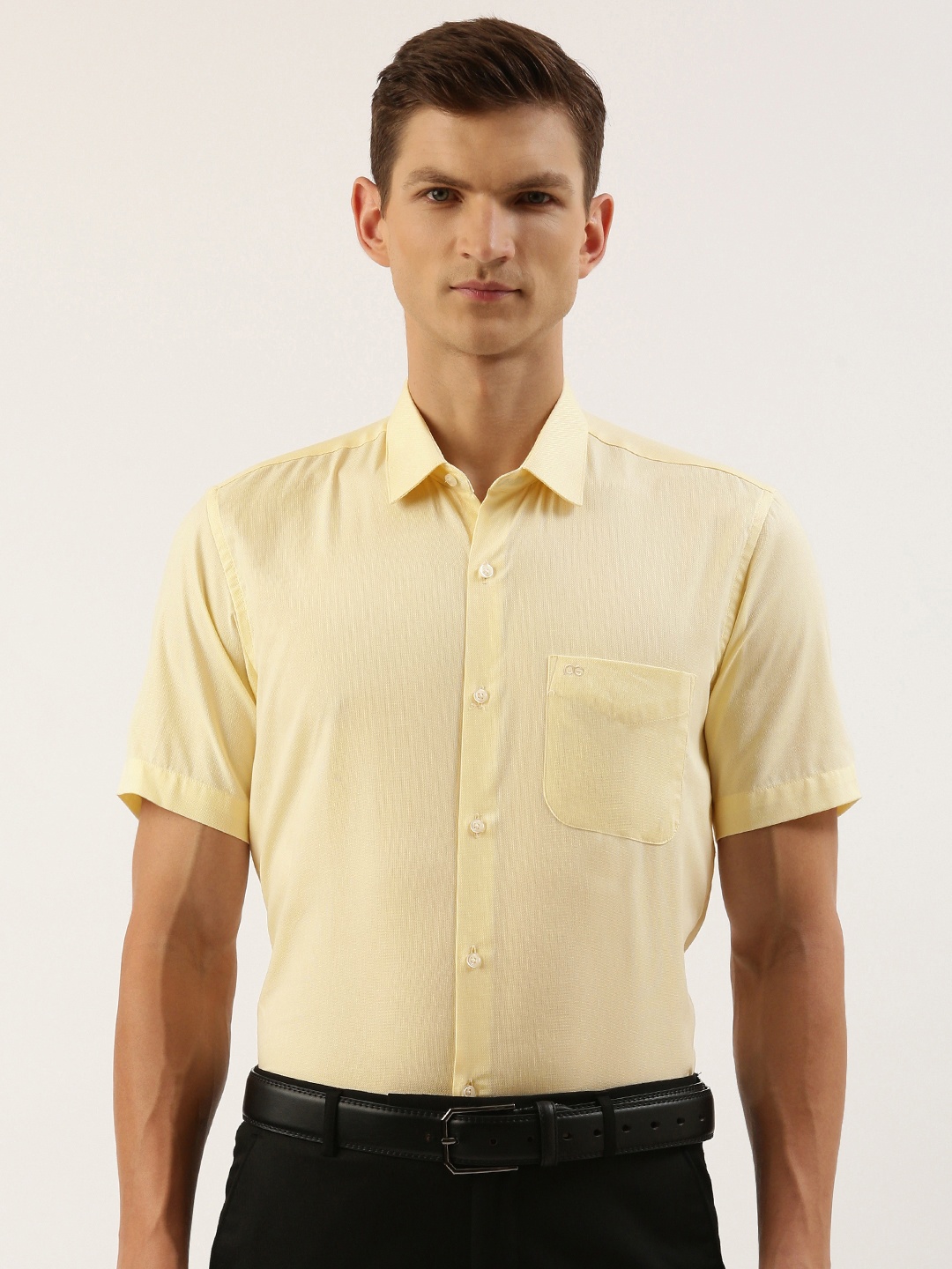 

Peter England Men Slim Fit Opaque Formal Shirt, Yellow