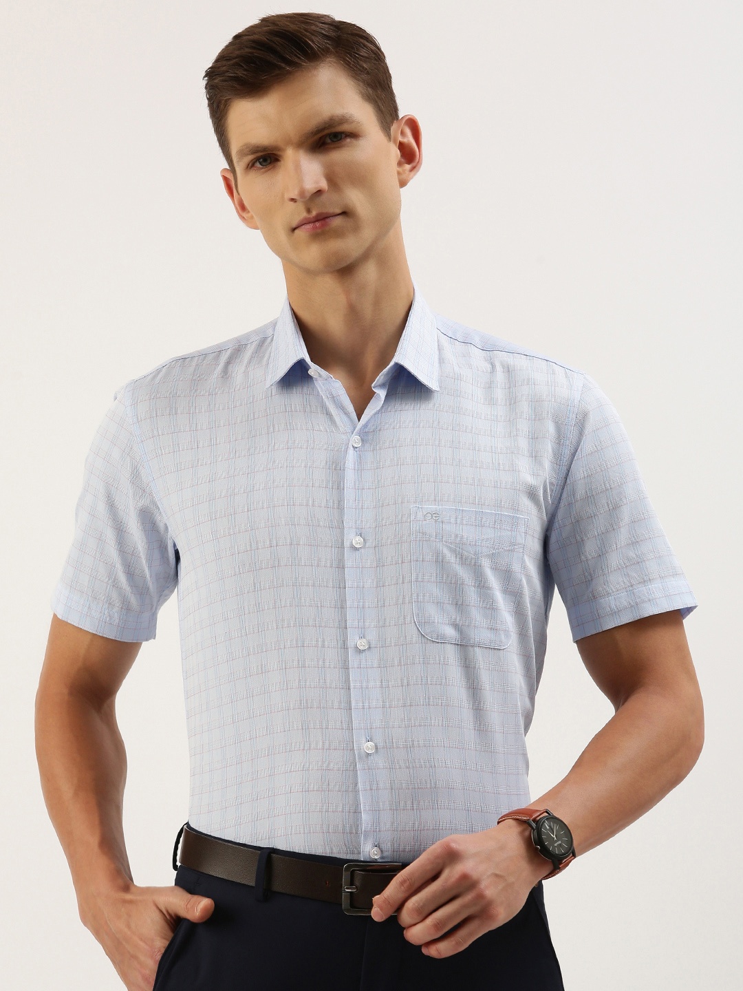 

Peter England Men Slim Fit Micro Checked Formal Shirt, Blue