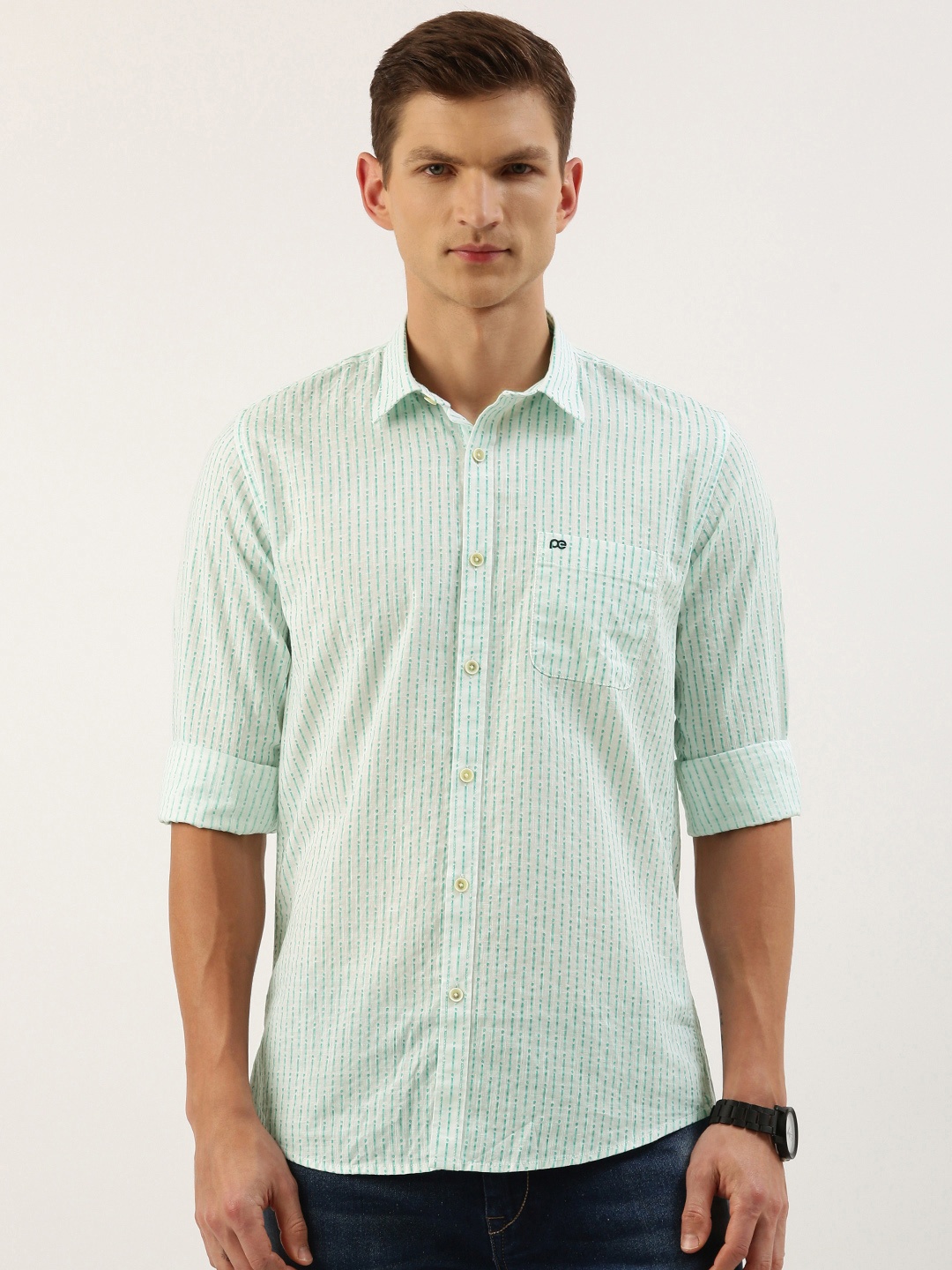 

Peter England Men Slim Fit Striped Casual Shirt, White