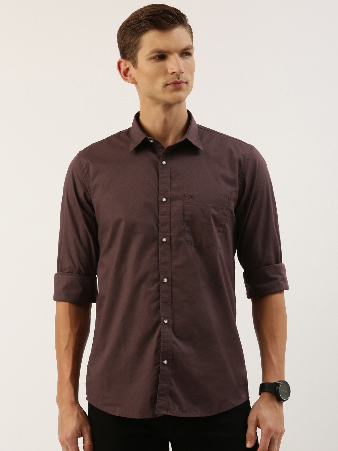 

Peter England Men Slim Fit Opaque Casual Shirt, Brown