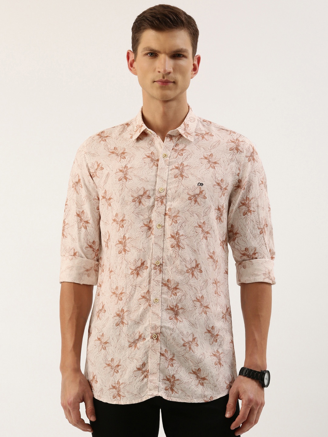 

Peter England Men Slim Fit Floral Printed Casual Shirt, Cream