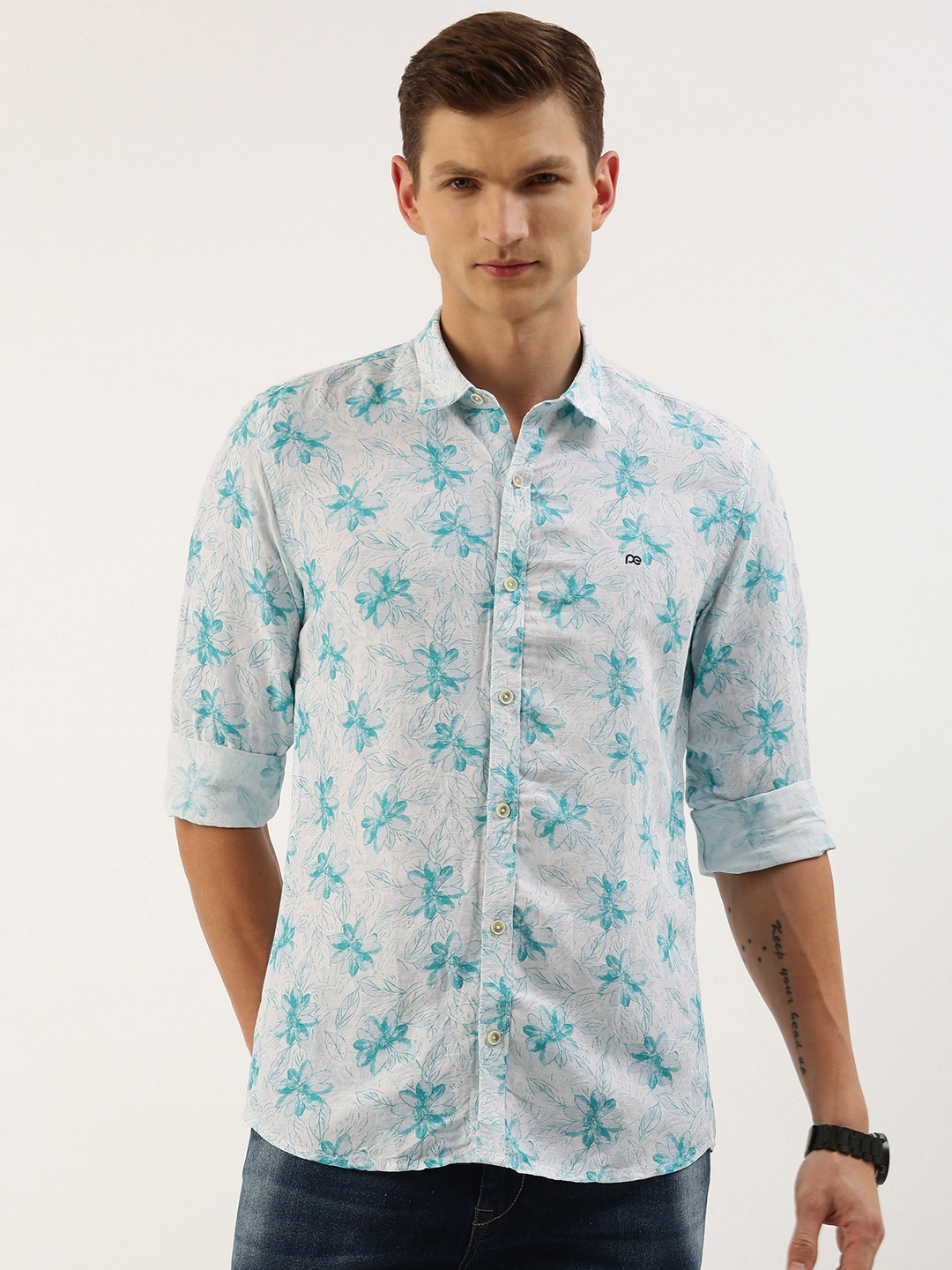 

Peter England Men Slim Fit Floral Printed Opaque Casual Shirt, Green