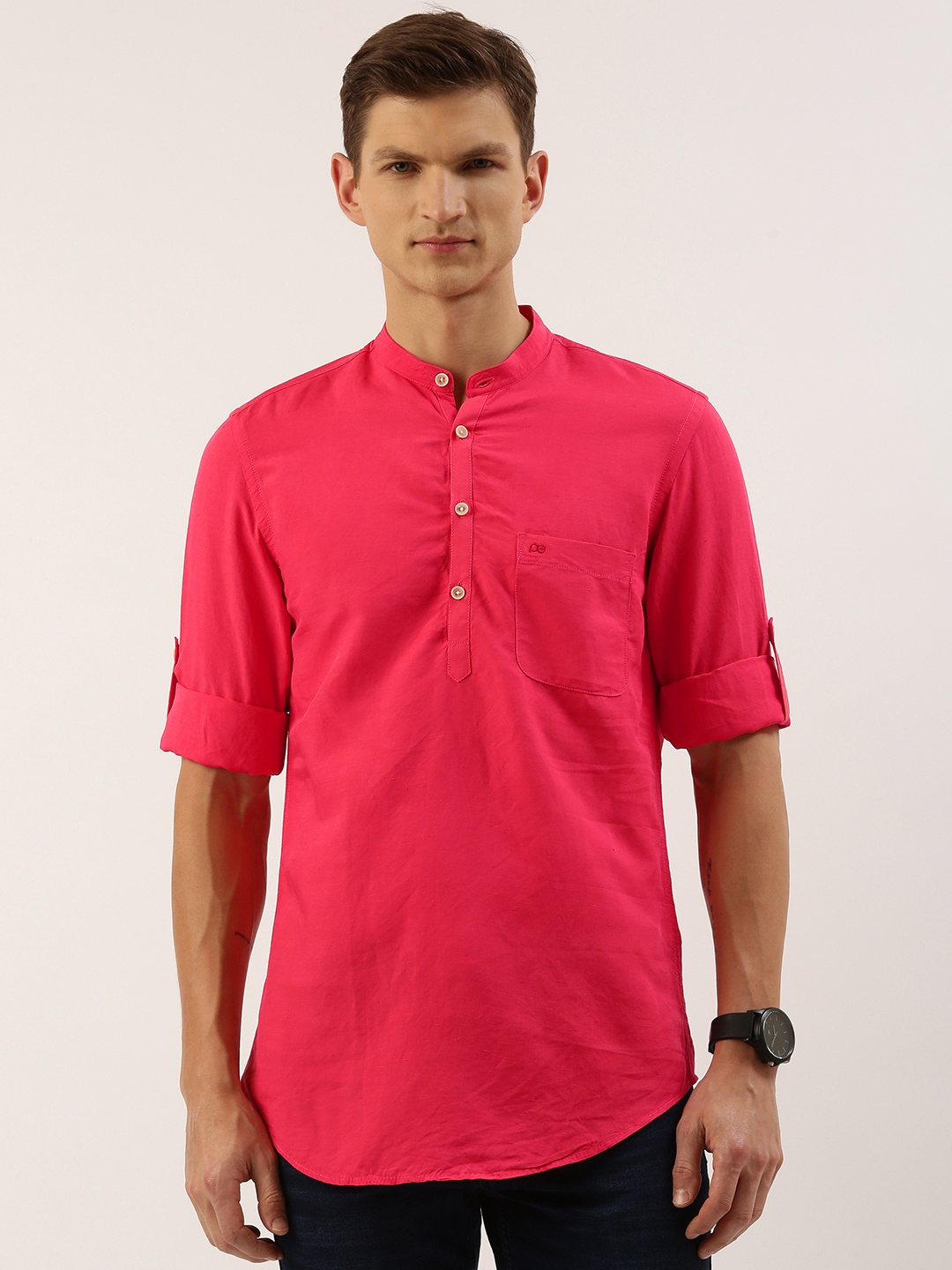 

Peter England Men Slim Fit Opaque Casual Shirt, Red