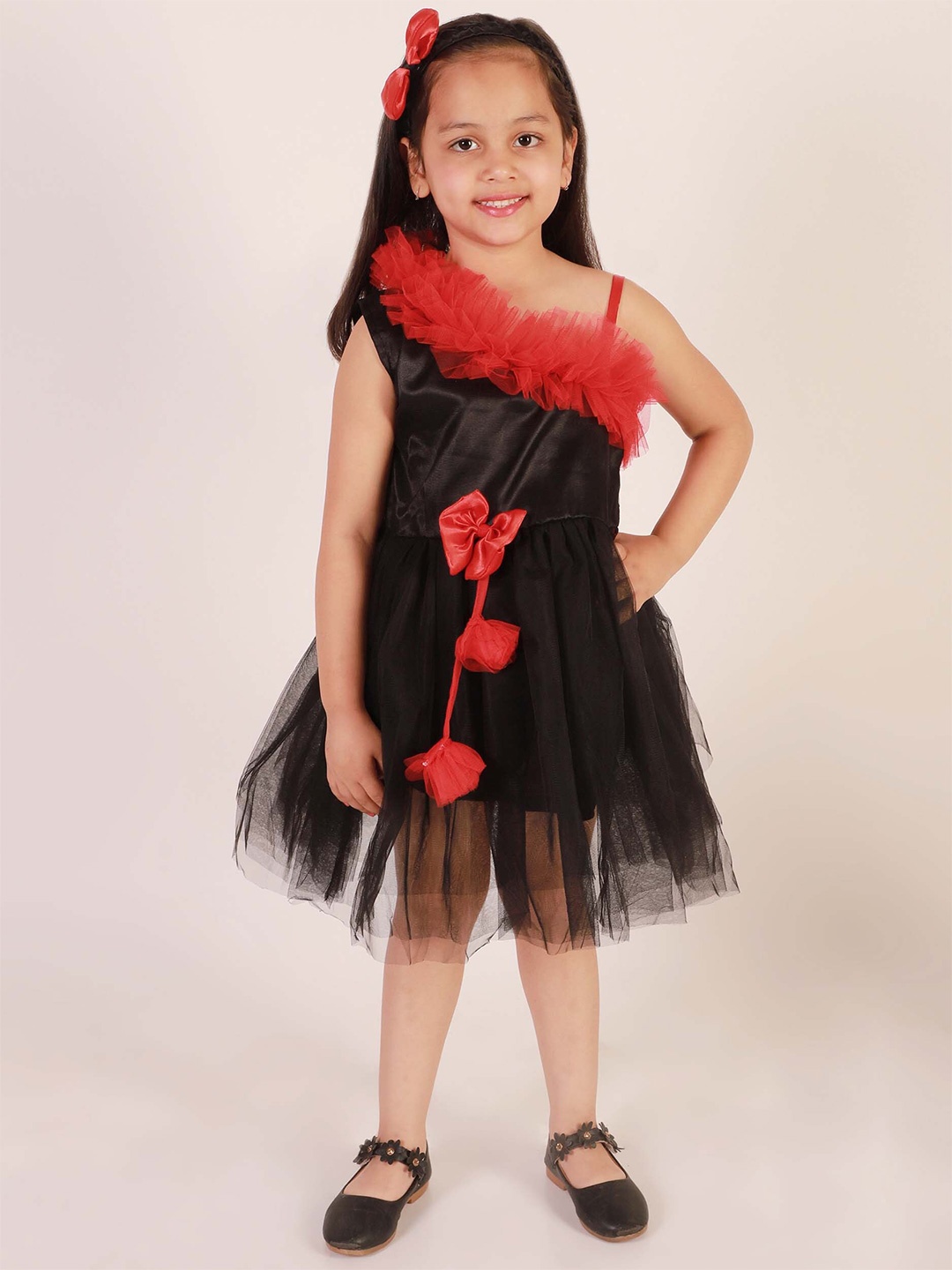 

Ameeha Girls Ruffles Details Fit & Flare Dress, Black