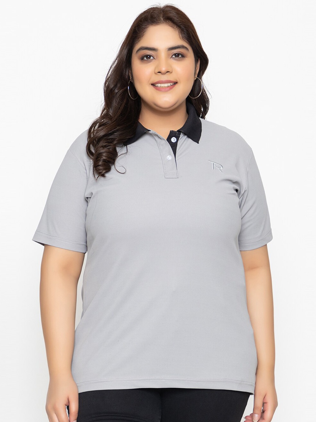 

TYSORT Solid Polo Collar T-shirt, Grey