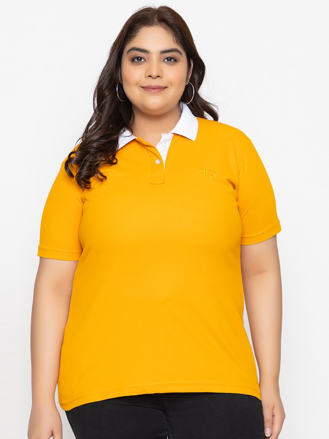 

TYSORT Solid Polo Collar T-shirt, Yellow