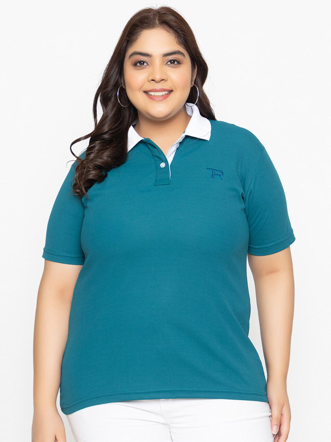 

TYSORT Solid Polo Collar T-shirt, Sea green