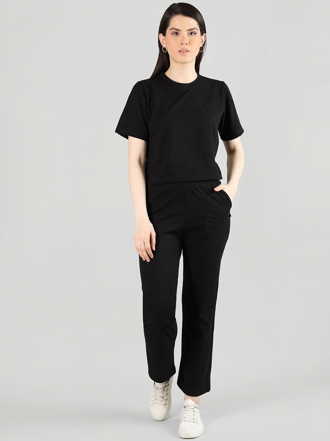 

TYSORT Round Neck Short Sleeves T-shirt With Trousers Co-Ords, Black