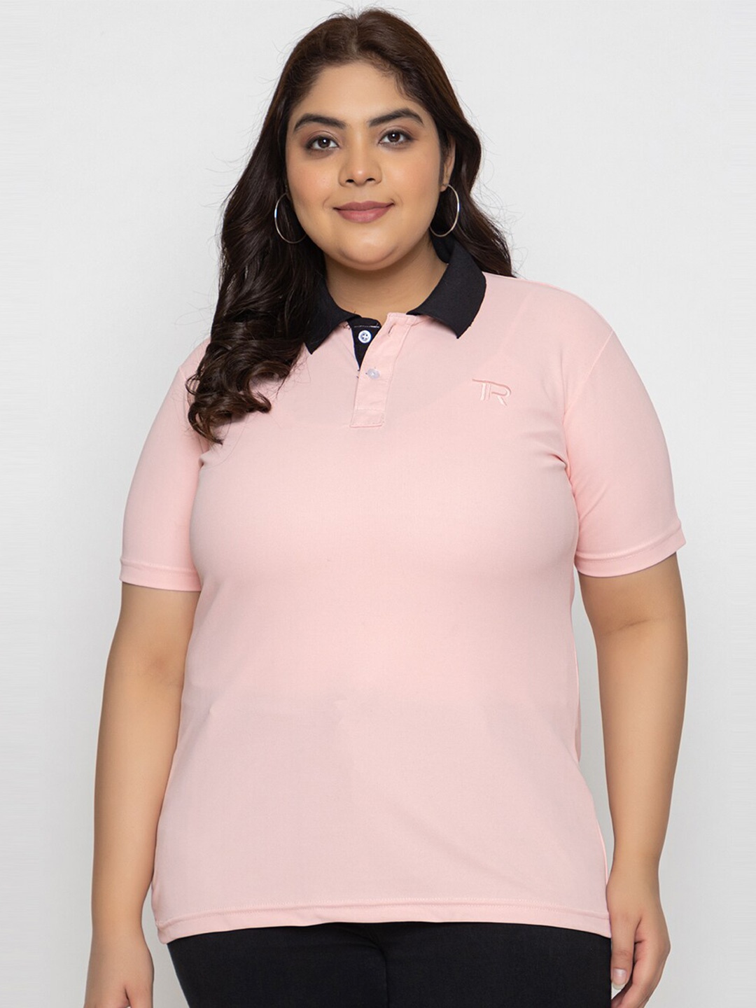 

TYSORT Solid Polo Collar T-shirt, Pink