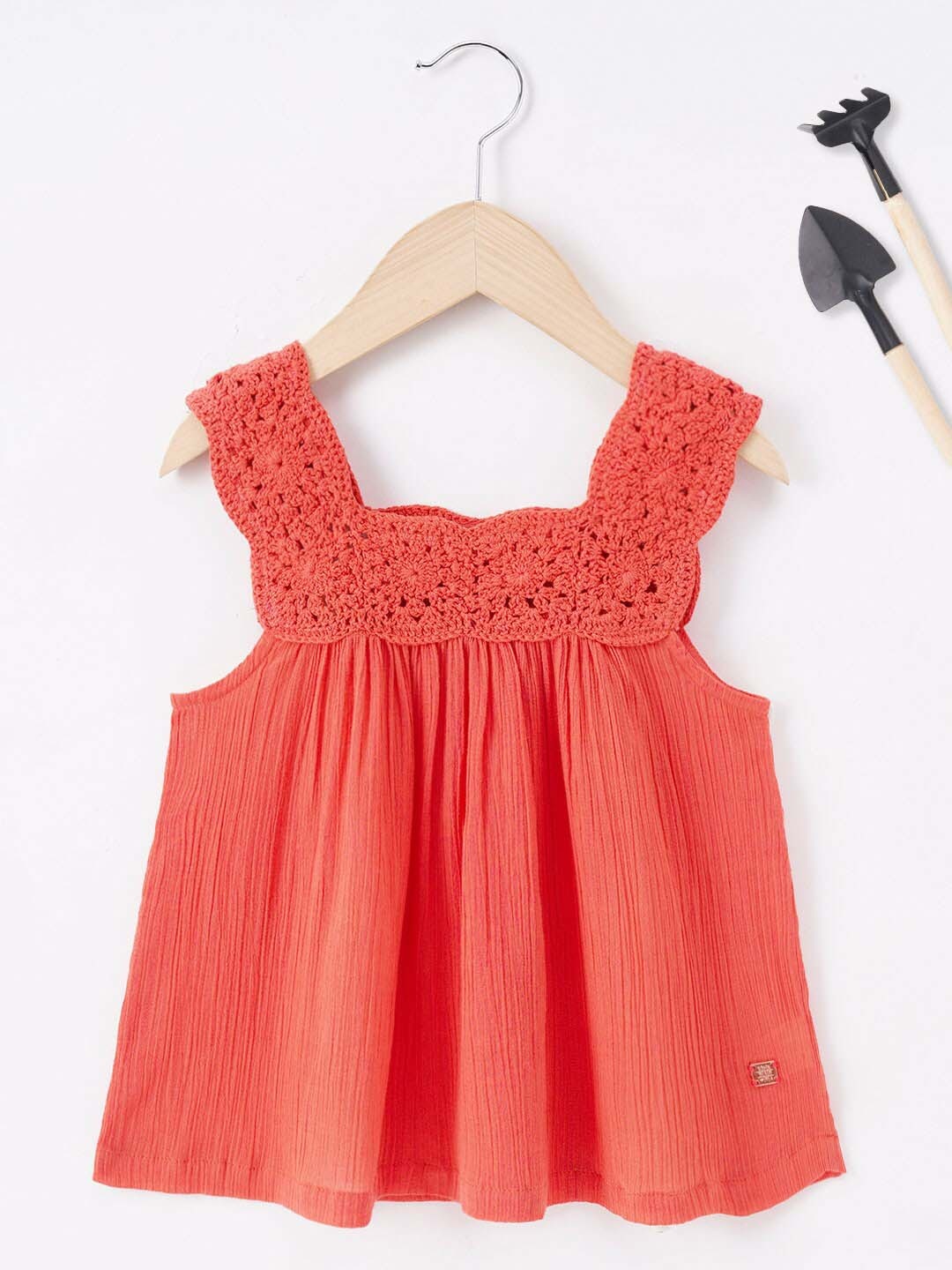 

Ed-a-Mamma Girls Square Neck Crochet Cotton A-Line Top, Red